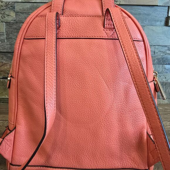 MICHAEL KORS RHEA MEDIUM ZIP Pebbled LEATHER BACKPACK Coral GOLD Hardware READ - Picture 7 of 12